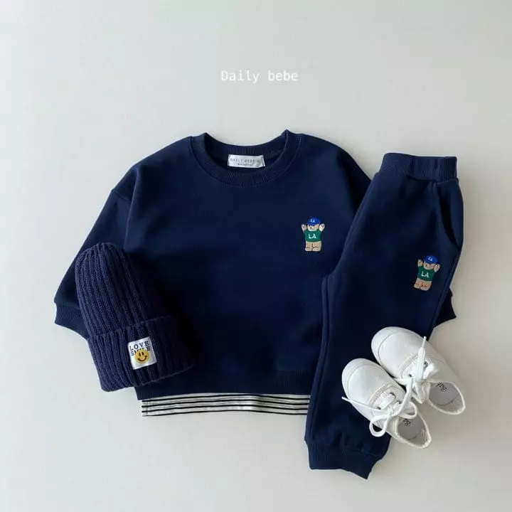 Daily Bebe - Korean Children Fashion - #childofig - Hurry UP Bear Top Bottom Set - 5