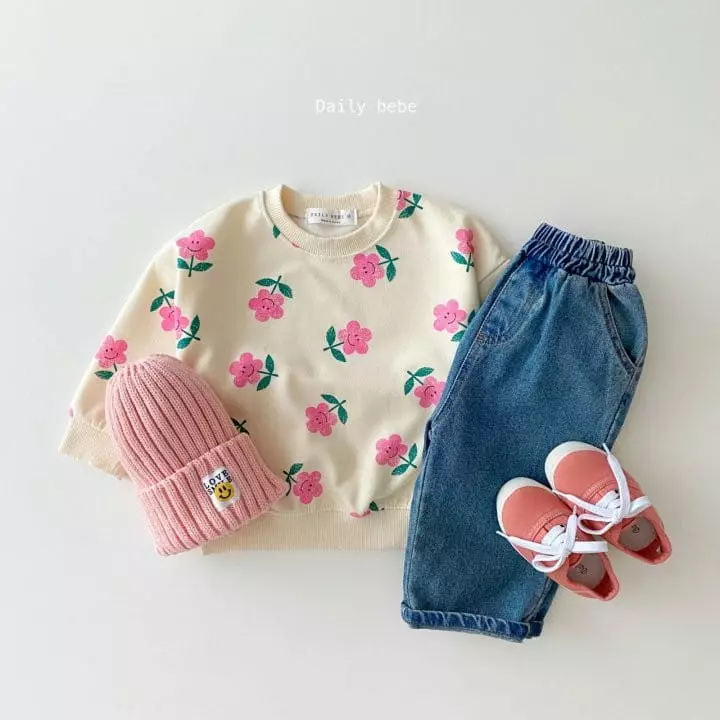 Daily Bebe - Korean Children Fashion - #kidsstore - Smile Flower Sweatshirt - 8