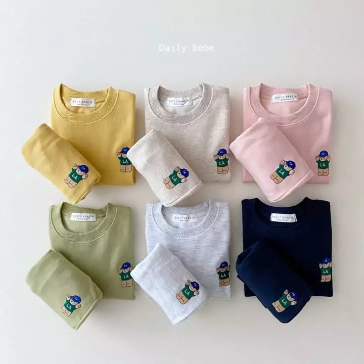 Daily Bebe - Korean Children Fashion - #minifashionista - Hurry UP Bear Top Bottom Set - 2