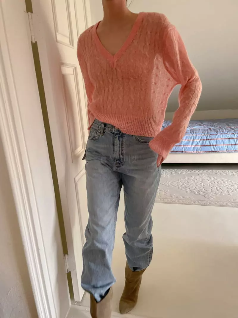 Dailyjud - Korean Women Fashion - #momslook - Twist V Neck Knit Tee - 2