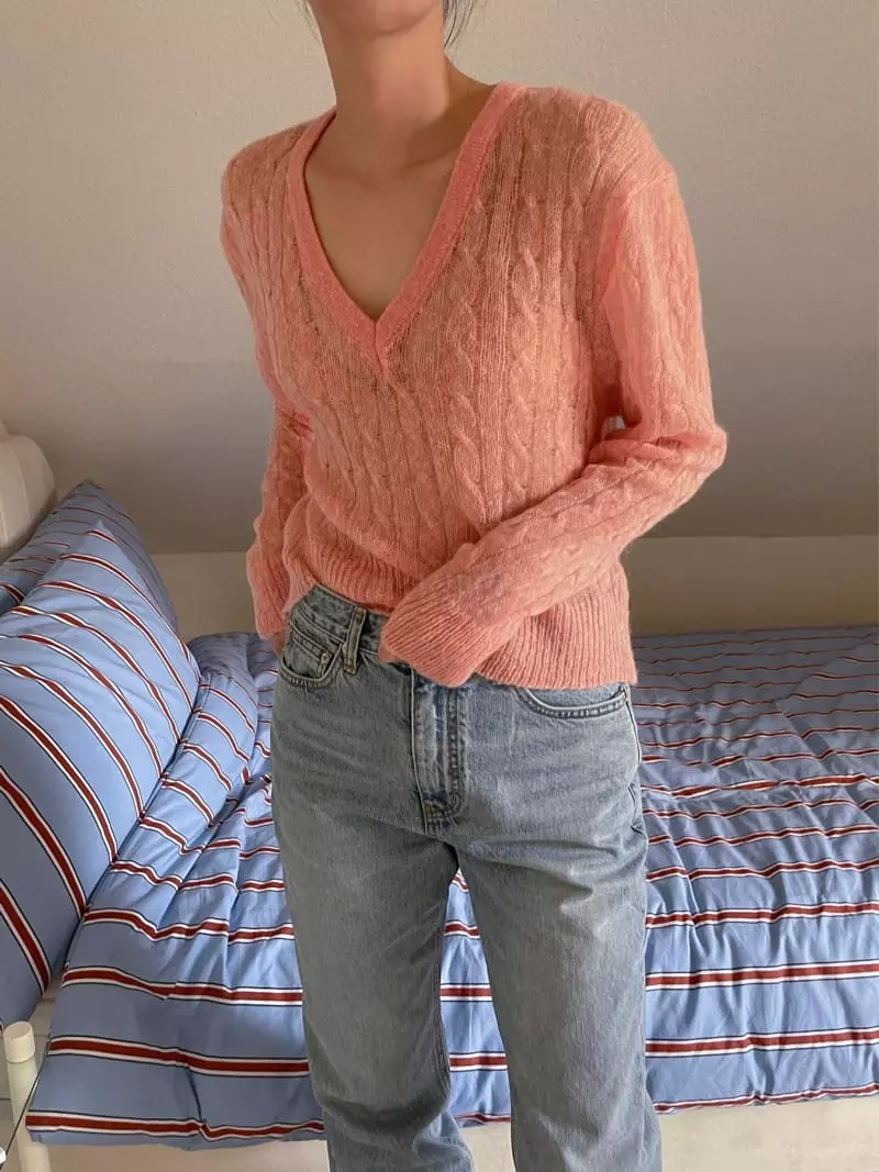 Dailyjud - Korean Women Fashion - #womensfashion - Twist V Neck Knit Tee