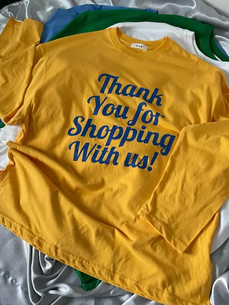 Dan - Korean Women Fashion - #momslook - Long Sleeves Thank You Tee - 9