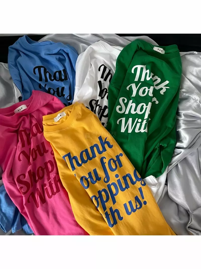 Dan - Korean Women Fashion - #momslook - Long Sleeves Thank You Tee - 4