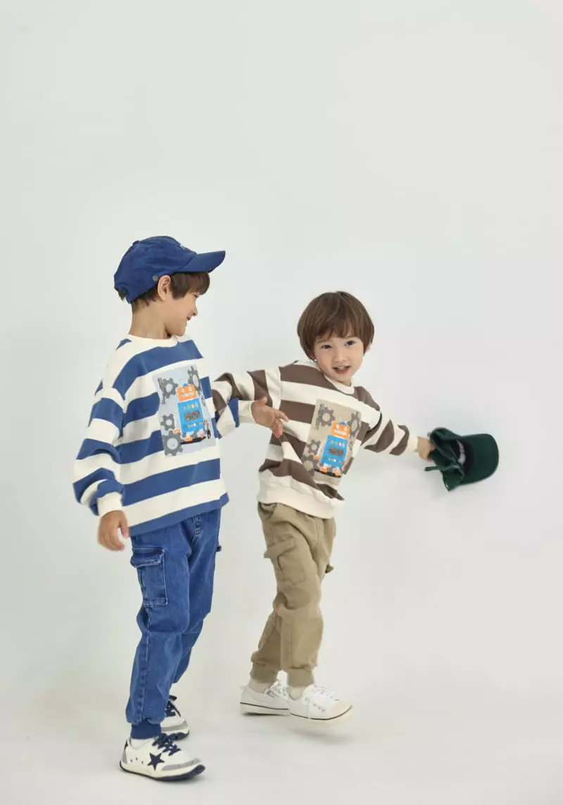 Fashion King - Korean Children Fashion - #kidsshorts - Robbot Stripes Sweatshirt - 2