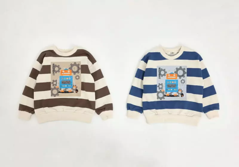Fashion King - Korean Children Fashion - #todddlerfashion - Robbot Stripes Sweatshirt - 10