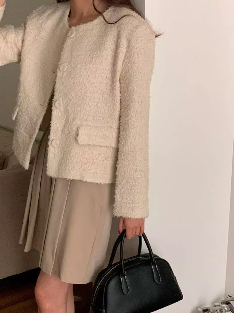 February - Korean Women Fashion - #momslook - Volume Twid Jacket - 5
