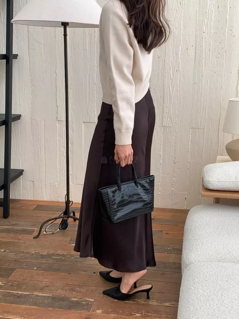 Ff - Korean Women Fashion - #momslook - Maron Silk Skirt - 2