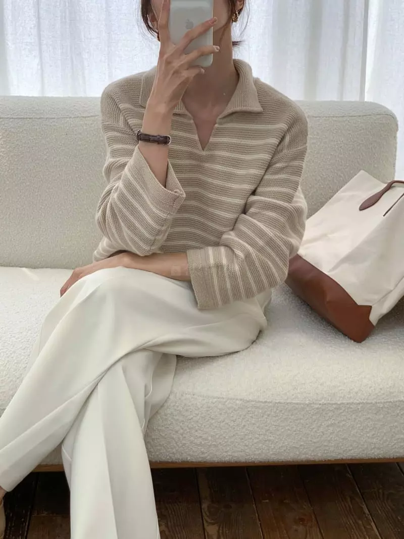 Ff - Korean Women Fashion - #womensfashion - Sher Stripes Knit Tee