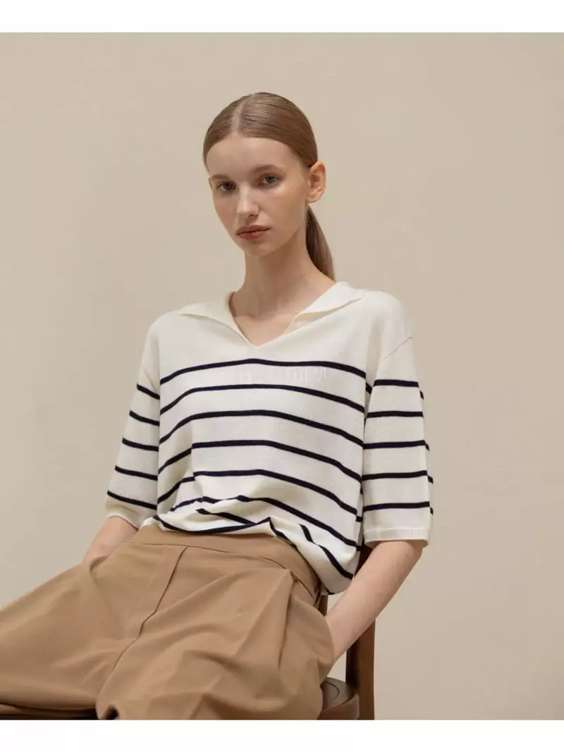 Floaty - Korean Women Fashion - #womensfashion - Whole Gament Collar Tee - 4