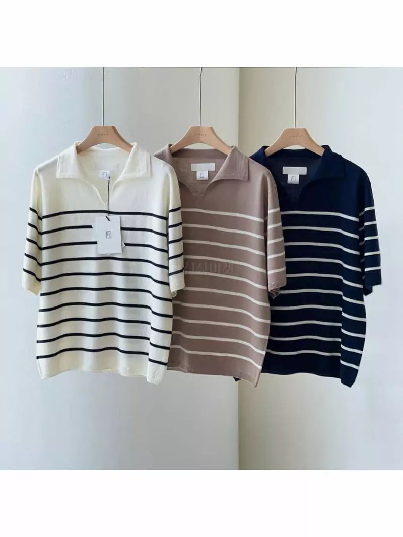 Floaty - Korean Women Fashion - #momslook - Whole Gament Collar Tee - 6