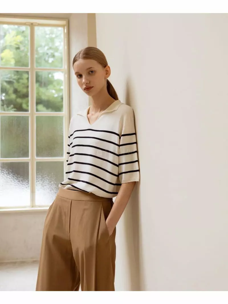 Floaty - Korean Women Fashion - #womensfashion - Whole Gament Collar Tee - 3