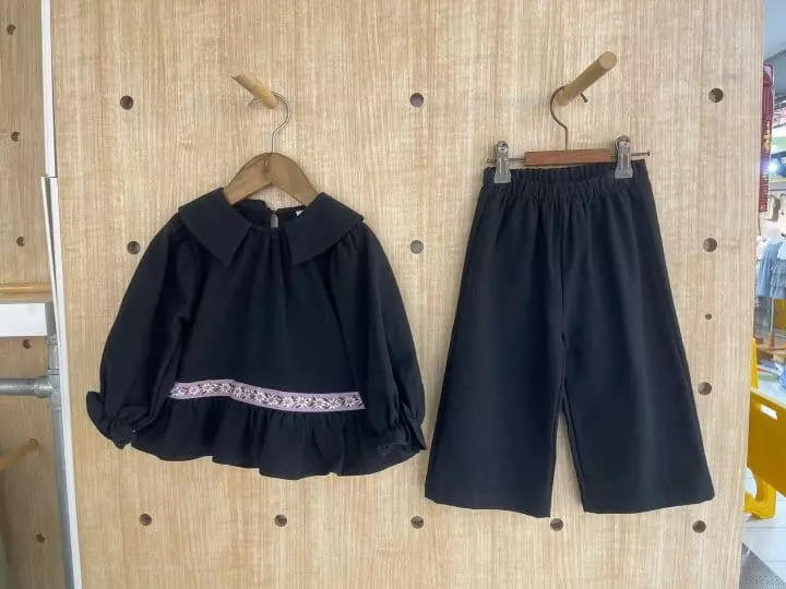 Flower J - Korean Children Fashion - #fashionkids - Embroidery Tape Top Bottom Set - 2