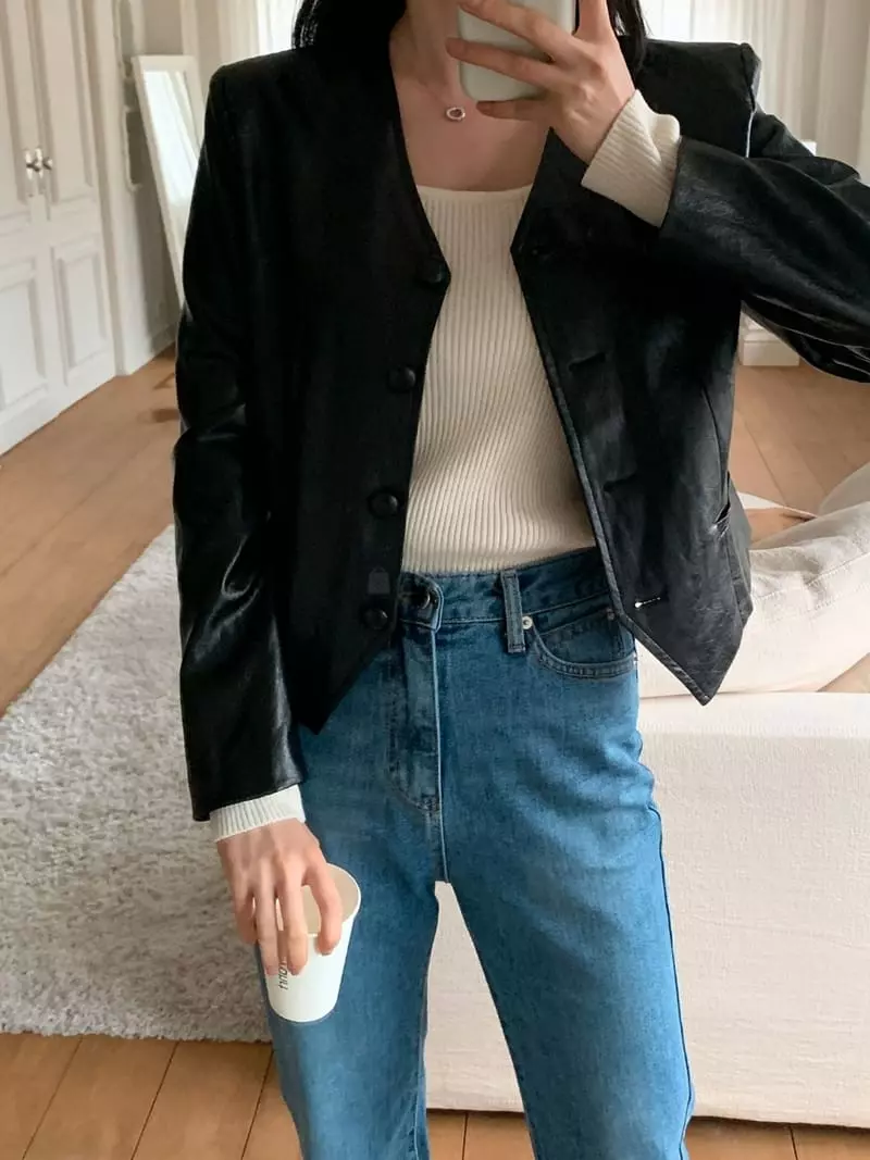 Flutter - Korean Women Fashion - #momslook - Brown leather Jacket - 2