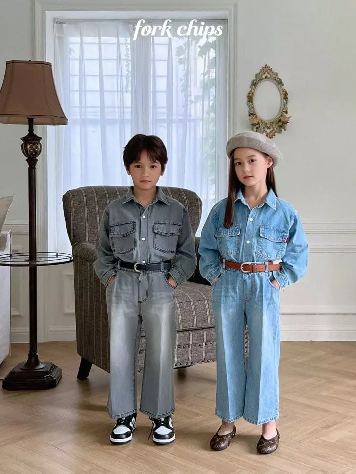 Fork Chips - Korean Children Fashion - #childofig - Mark Denim Shirt - 5