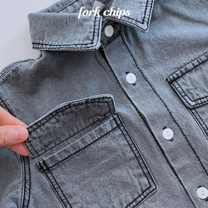 Fork Chips - Korean Children Fashion - #discoveringself - Mark Denim Shirt - 8