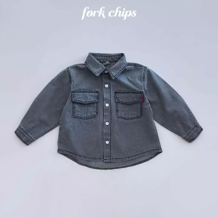 Fork Chips - Korean Children Fashion - #kidsshorts - Mark Denim Shirt - 10