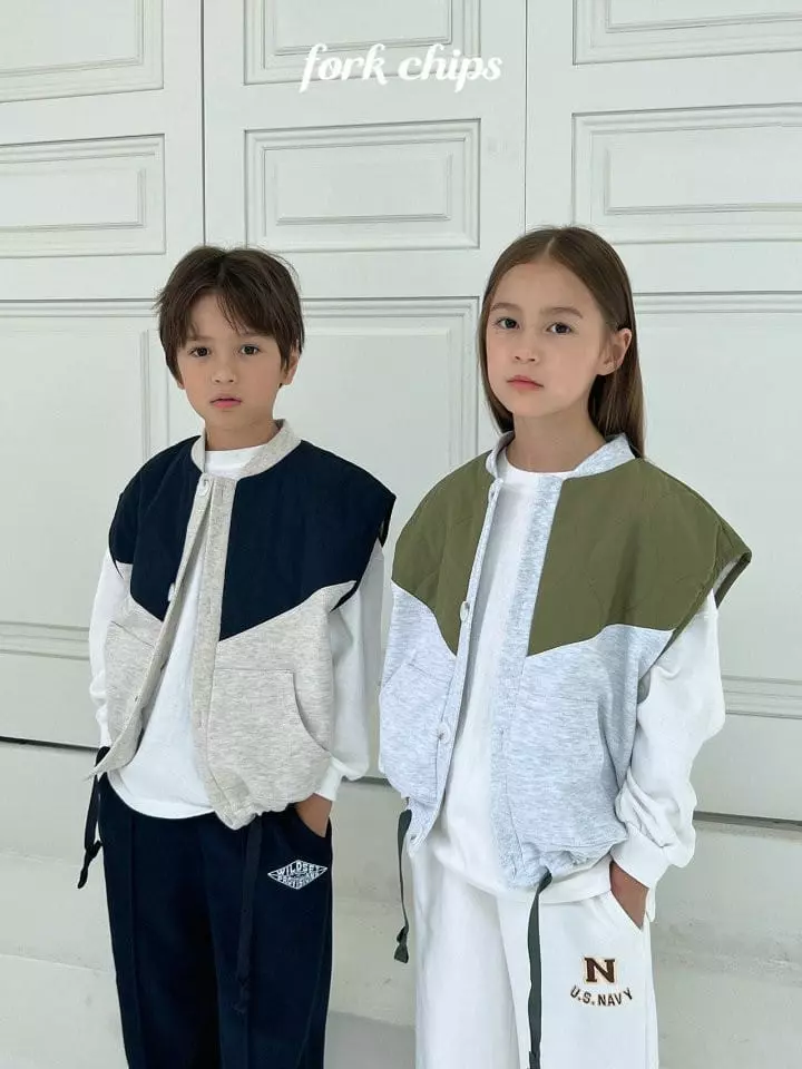 Fork Chips - Korean Children Fashion - #kidsshorts - Mix Quilting Vest - 6