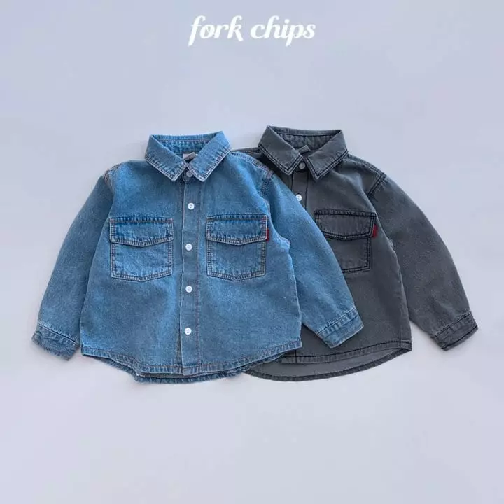 Fork Chips - Korean Children Fashion - #prettylittlegirls - Mark Denim Shirt