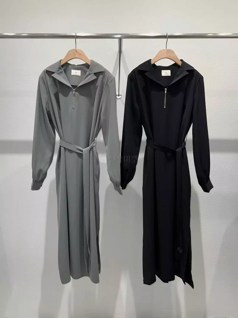 Fre - Korean Women Fashion - #momslook - Collar Zip-up One-piece - 7