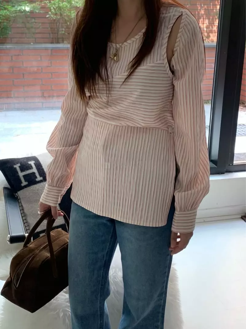 Fre - Korean Women Fashion - #restrostyle - Stripes Bolero Shirt - 2