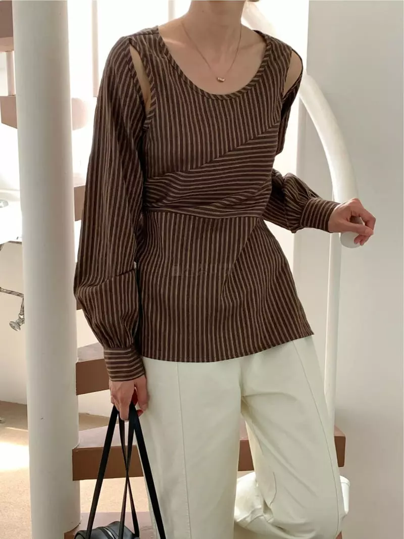 Fre - Korean Women Fashion - #thatsdarling - Stripes Bolero Shirt - 5
