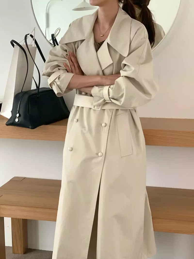 Fre - Korean Women Fashion - #womensfashion - Twill Color Trench Coat