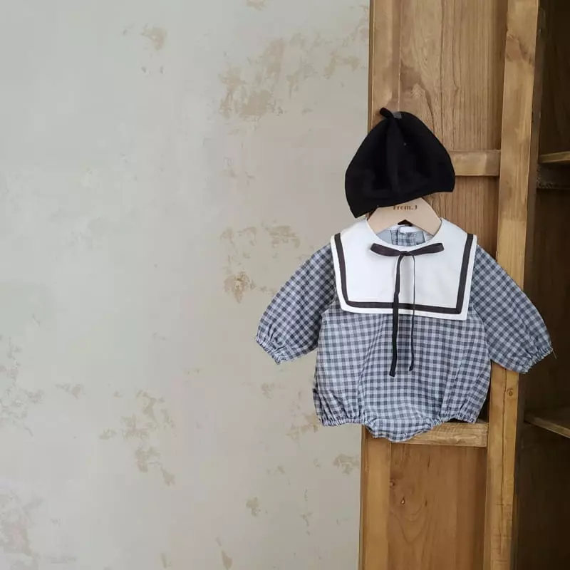 From J - Korean Baby Fashion - #babyboutique - Samll Check Sailor Bodysuit - 5
