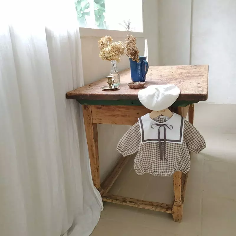 From J - Korean Baby Fashion - #babyboutiqueclothing - Samll Check Sailor Bodysuit - 6