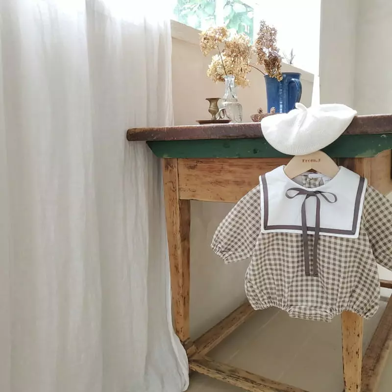 From J - Korean Baby Fashion - #babyclothing - Samll Check Sailor Bodysuit - 7
