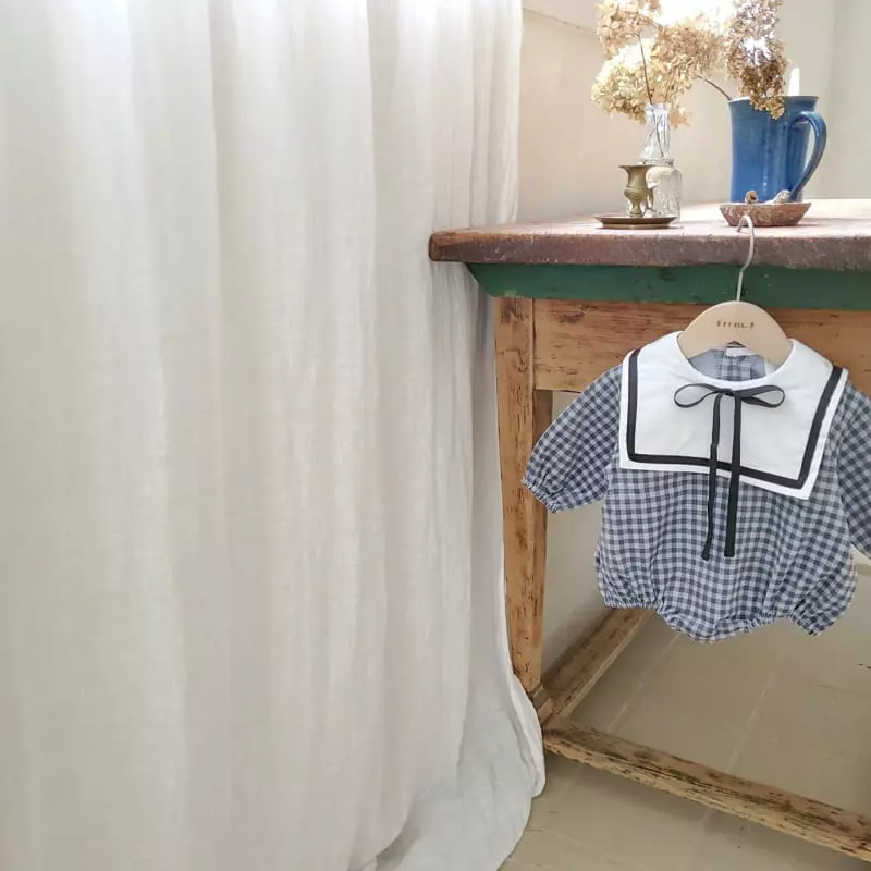 From J - Korean Baby Fashion - #babyfashion - Samll Check Sailor Bodysuit - 8
