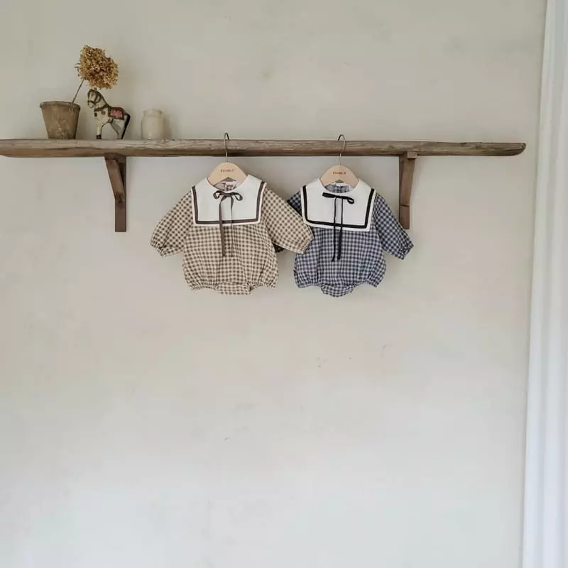 From J - Korean Baby Fashion - #babygirlfashion - Samll Check Sailor Bodysuit - 10