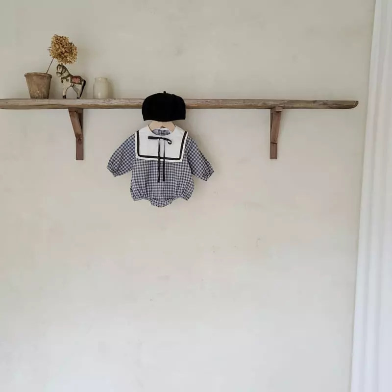 From J - Korean Baby Fashion - #babylifestyle - Samll Check Sailor Bodysuit - 11