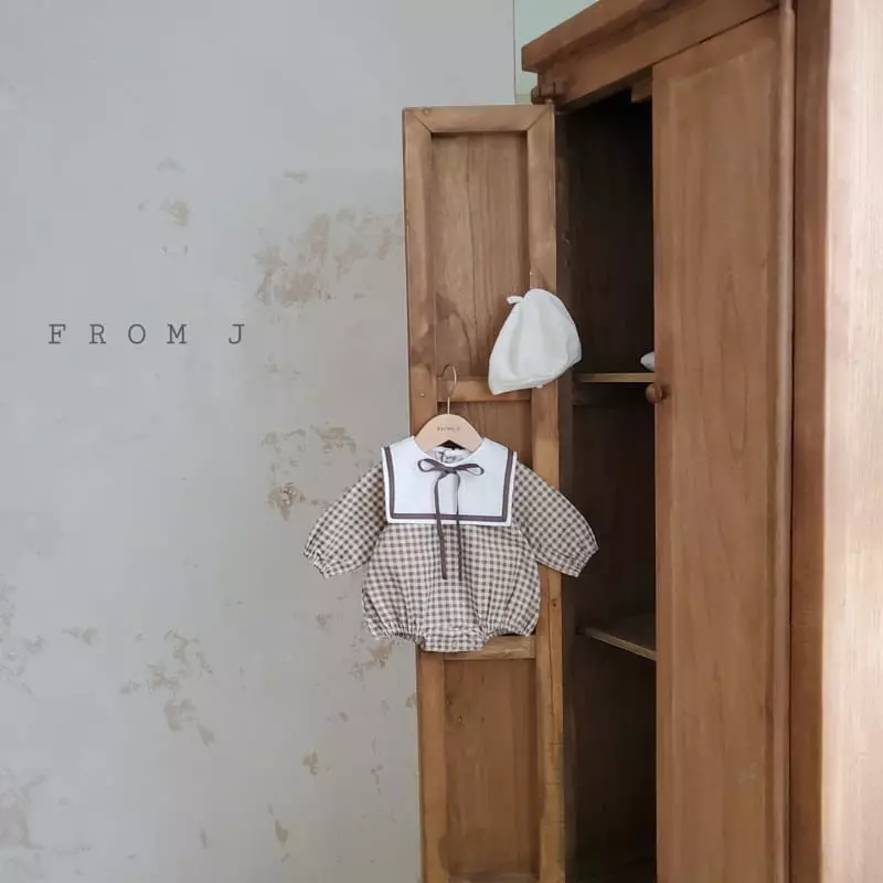 From J - Korean Baby Fashion - #onlinebabyboutique - Samll Check Sailor Bodysuit - 2