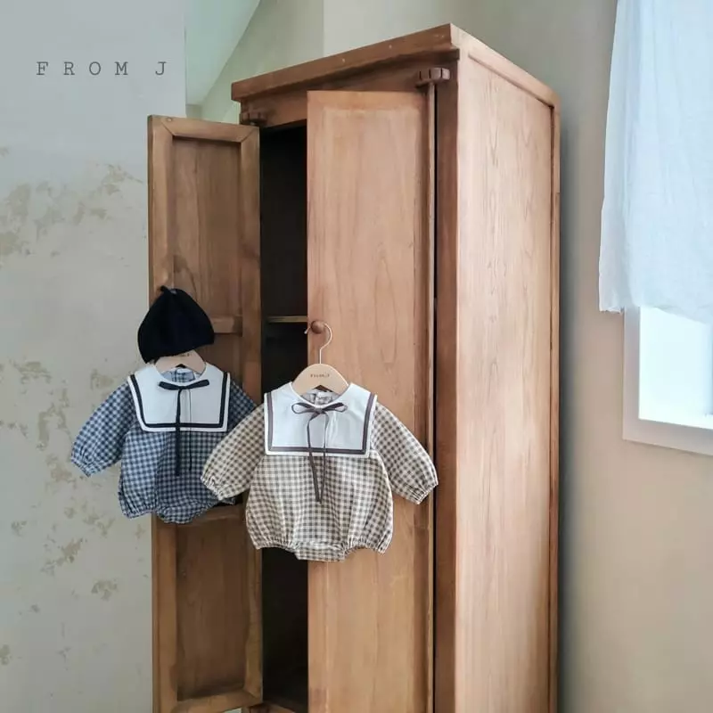 From J - Korean Baby Fashion - #onlinebabyshop - Samll Check Sailor Bodysuit - 3