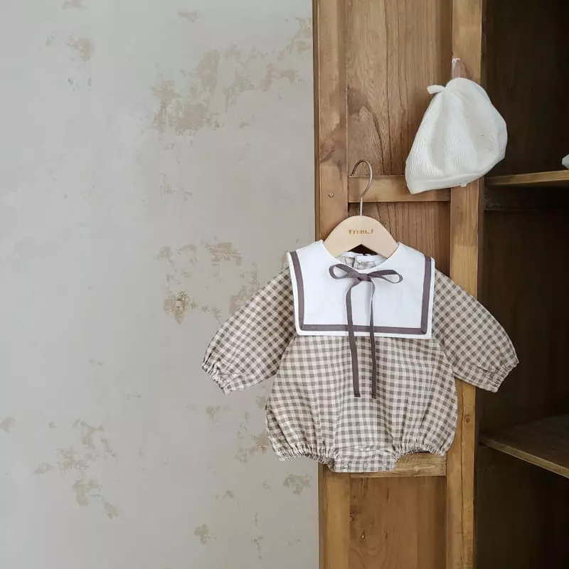 From J - Korean Baby Fashion - #onlinebabyshop - Samll Check Sailor Bodysuit - 4