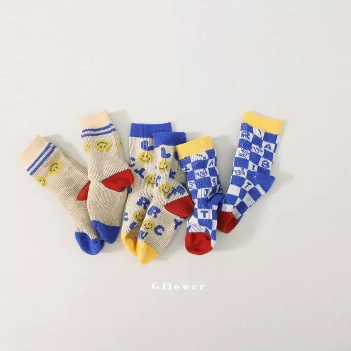G Flower - Korean Children Fashion - #designkidswear - Blue Smile Socks Set - 7