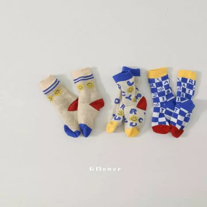G Flower - Korean Children Fashion - #kidsshorts - Blue Smile Socks Set - 10