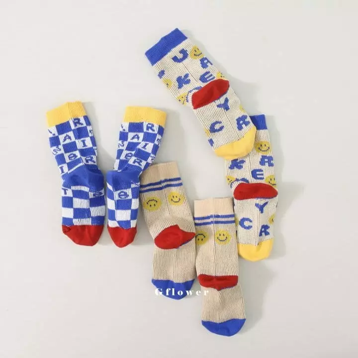 G Flower - Korean Children Fashion - #prettylittlegirls - Blue Smile Socks Set