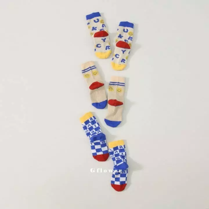 G Flower - Korean Children Fashion - #toddlerclothing - Blue Smile Socks Set - 4