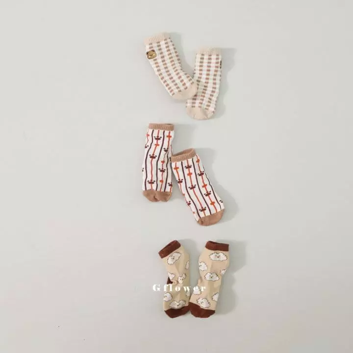 G Flower - Korean Children Fashion - #todddlerfashion - Brown Socks Set - 4