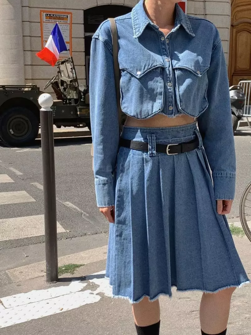Gentlewoman - Korean Women Fashion - #shopsmall - Wrinkle Denim Skirt - 3