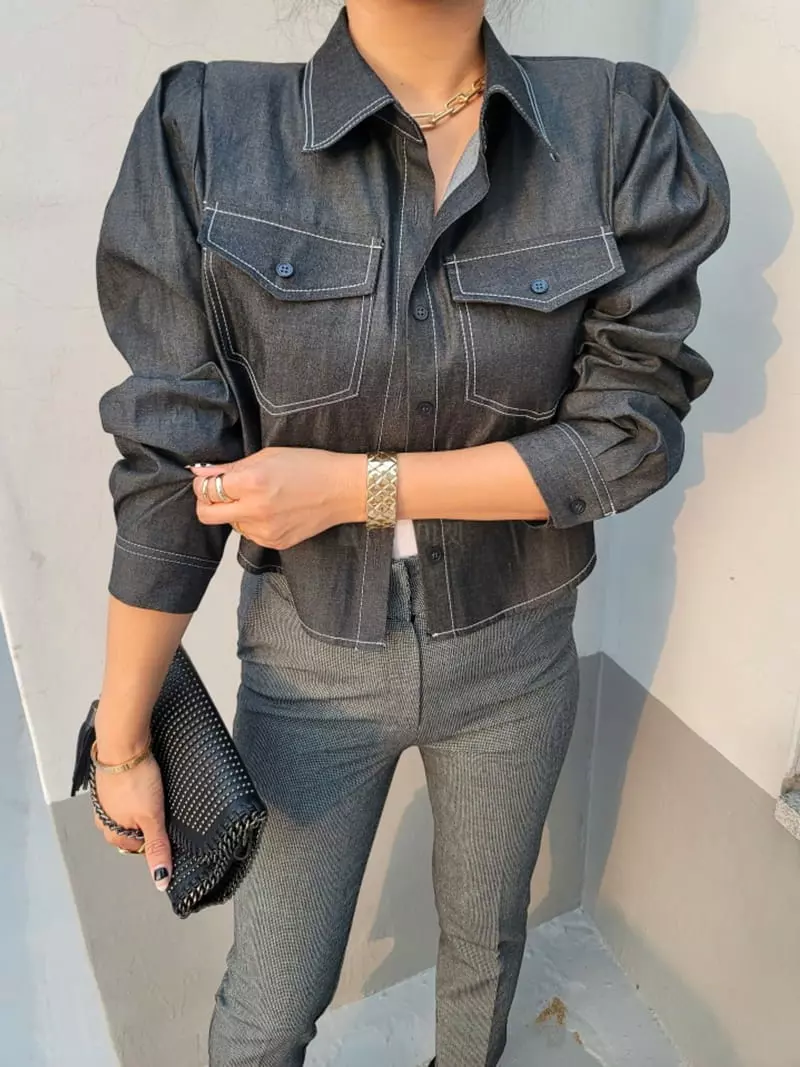 Gratia - Korean Women Fashion - #momslook - Denim Edge Shirt - 7