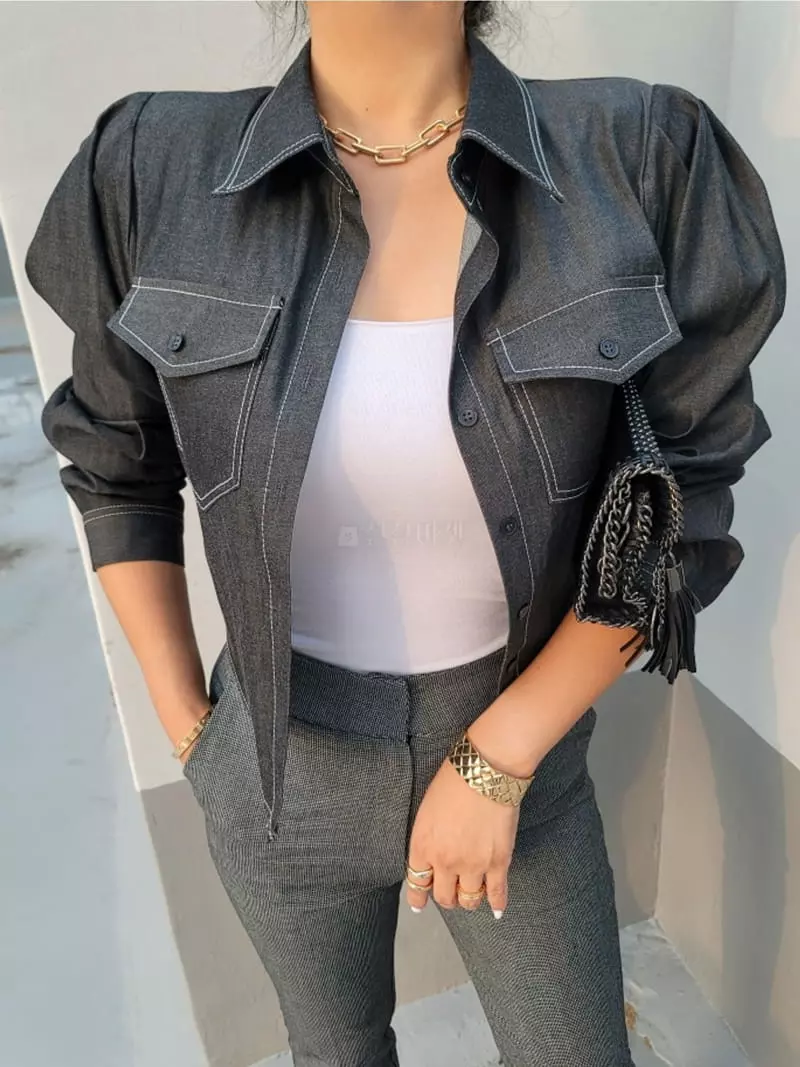 Gratia - Korean Women Fashion - #pursuepretty - Denim Edge Shirt
