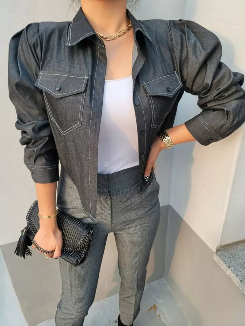 Gratia - Korean Women Fashion - #restrostyle - Denim Edge Shirt - 2