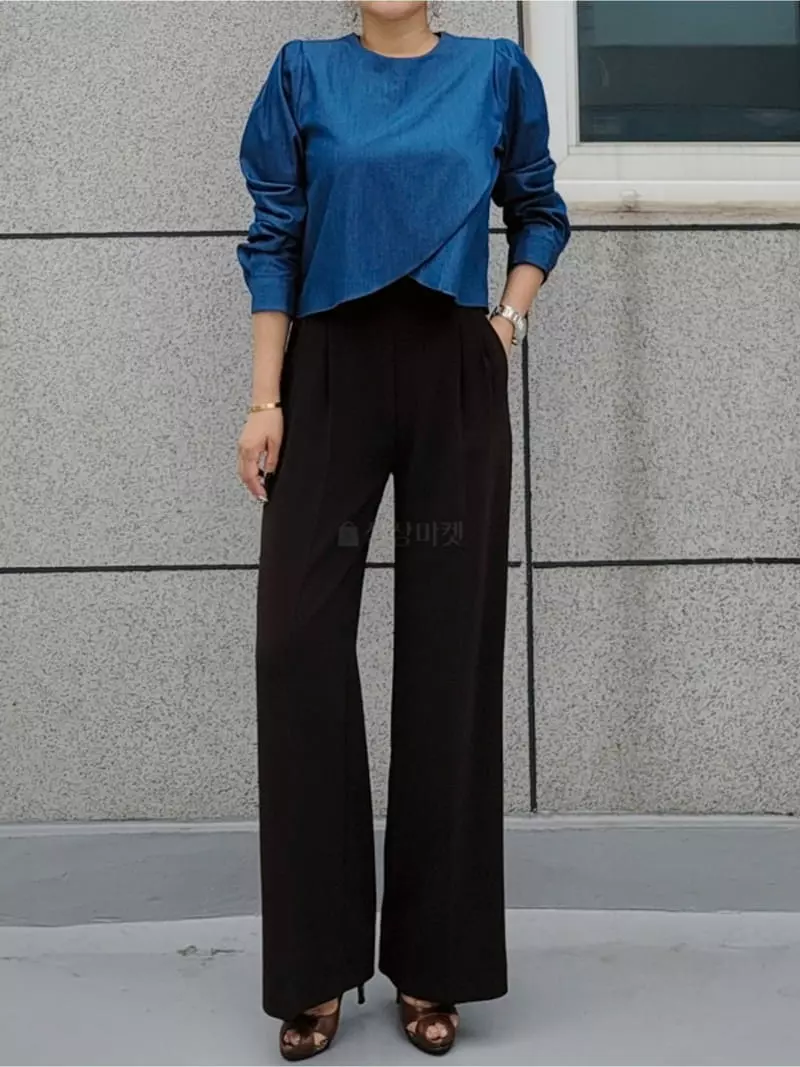 Gratia - Korean Women Fashion - #romanticstyle - Denim Tulip Blouse - 6