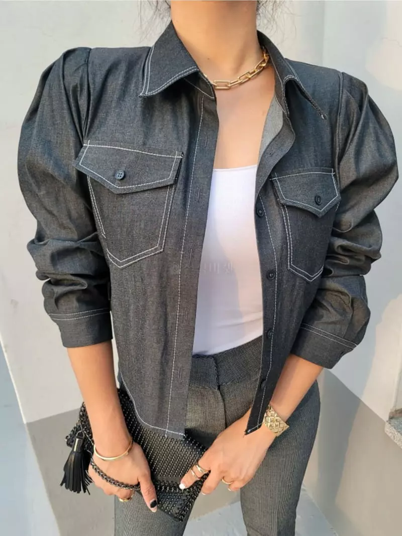 Gratia - Korean Women Fashion - #romanticstyle - Denim Edge Shirt - 3