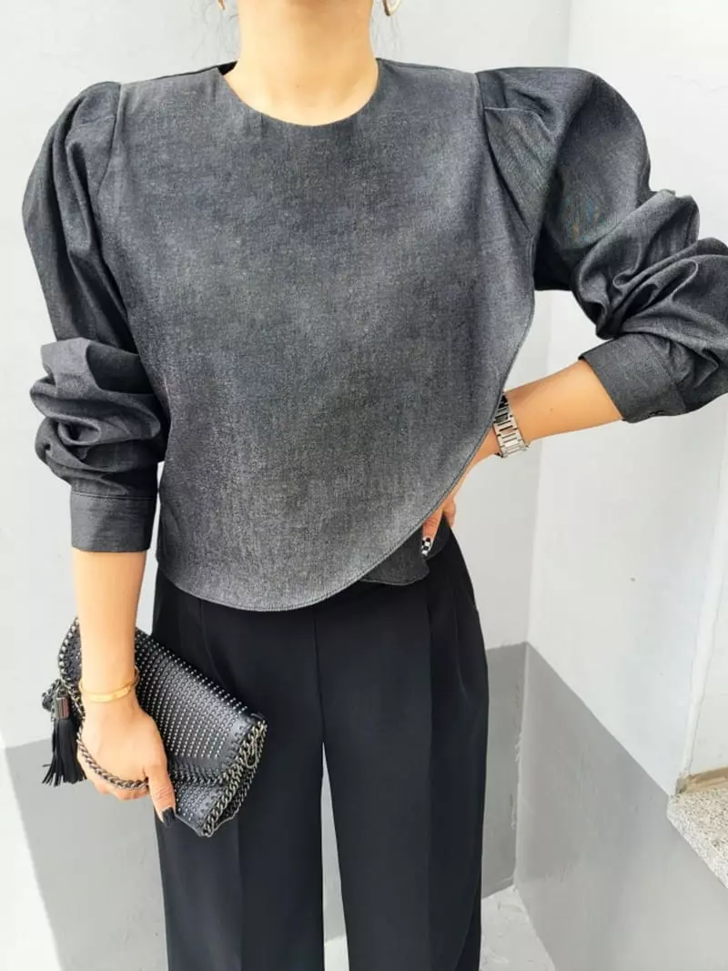 Gratia - Korean Women Fashion - #thatsdarling - Denim Tulip Blouse - 8