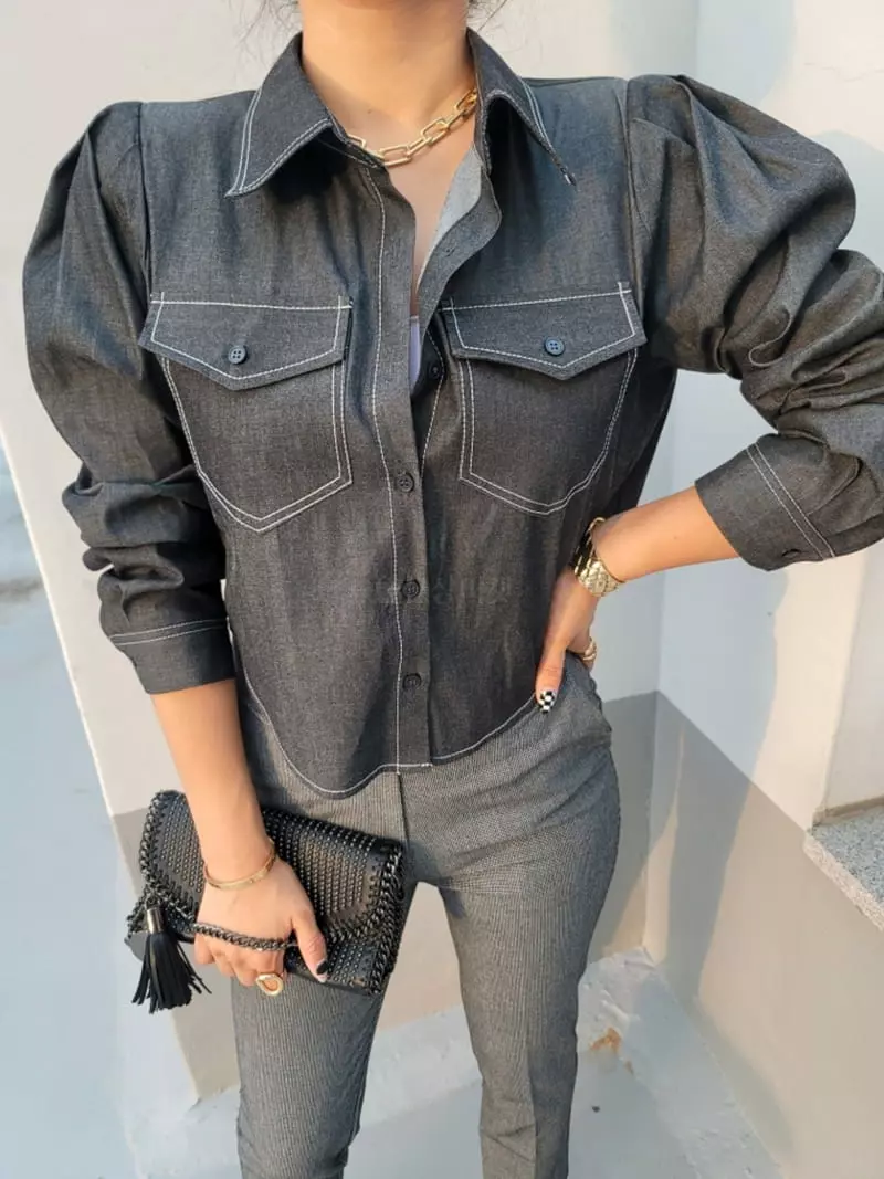 Gratia - Korean Women Fashion - #thatsdarling - Denim Edge Shirt - 5