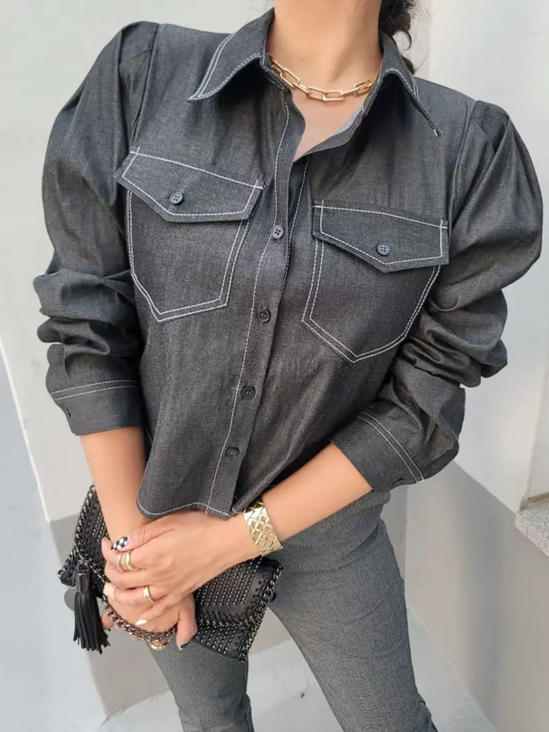 Gratia - Korean Women Fashion - #thelittlethings - Denim Edge Shirt - 6