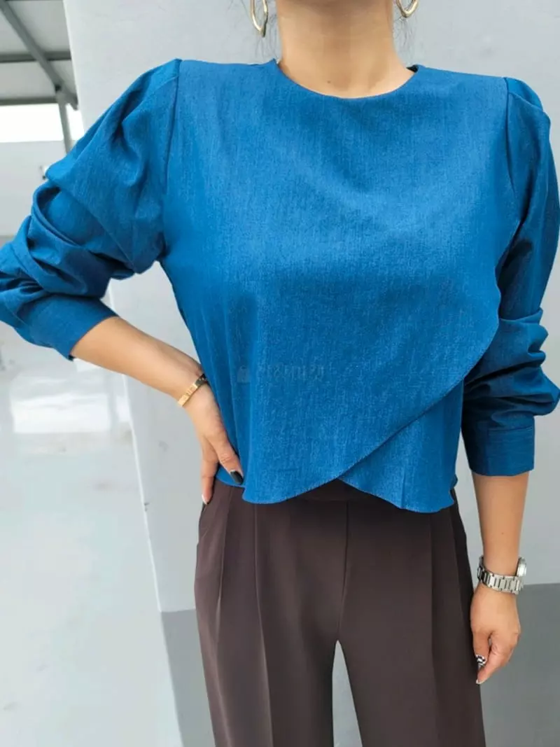 Gratia - Korean Women Fashion - #vintageinspired - Denim Tulip Blouse - 2